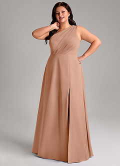 Azazie Phaedra Bridesmaid Dresses Champagne Rose A-Line One Shoulder Chiffon Dress image13