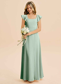 Azazie Bondi Junior Jurk van Stretch Satijn met A-Lijn Zijsplit Agave image5