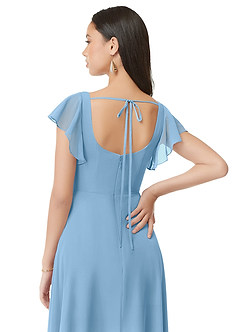 Azazie Bondi Bridesmaid Dresses Steel Blue A-Line Ruched Chiffon Dress image2