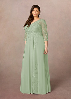 Azazie Noella Mère de la mariée Robes Robe Trapèze en Mousseline de soie Col V Dentelle Vert Sauge image10