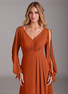 Azazie Matilda Bridesmaid Dresses Burnt Orange A-Line Long Sleeve Chiffon Dress image6
