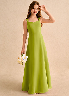 Azazie Makani Girls Formal Robe Demoiselle D'honneur Fillette Robe Trapèze en Mousseline de soie Encolure en Forme de Cœur Citronnelle image4