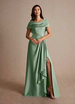 Azazie Branford Mother of the Bride Dresses Matcha A-Line Pleated Stretch Satin Dress image7