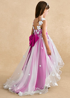 Azazie Celia Flower Girl Dresses Fuchsia A-Line Lace Tulle Dress image5