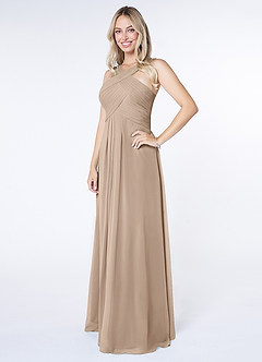 Azazie Kaleigh Abiti da Damigella Abito A-Line in Chiffon Plissettato Taupe image3