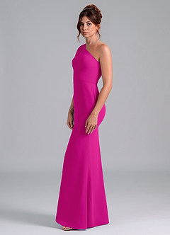 Azazie Rinna Jurken voor bruidsmeisjes Jurk van Chiffon met Zeemeermin One-Shoulder Fuchsia image4