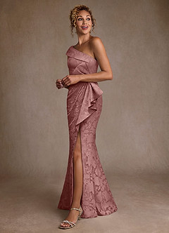 Azazie Hampton Final Sale Dusty Rose Mermaid One Shoulder Floral Burnout Dress image2