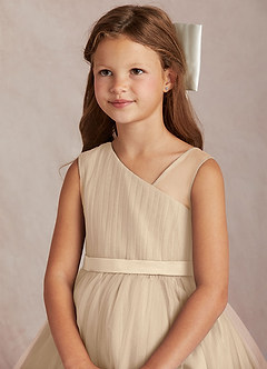 Azazie Lottie Vendita Finale Abito A-Line in Raso Monospalla Champagne image2