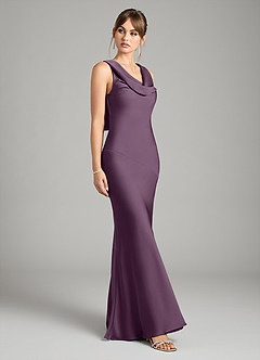 Azazie Rylina Bridesmaid Dresses Plum Mermaid Stretch Satin Dress image5