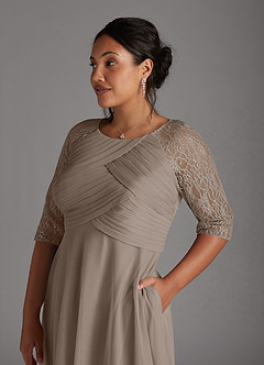 Azazie Gracelyn Mother of the Bride Dresses Taupe A-Line Lace Dress image11
