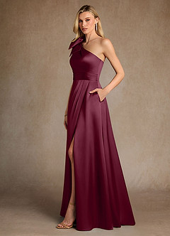 Azazie Easton Mother of the Bride Dresses Mulberry A-Line One Shoulder Stretch Satin Dress image2