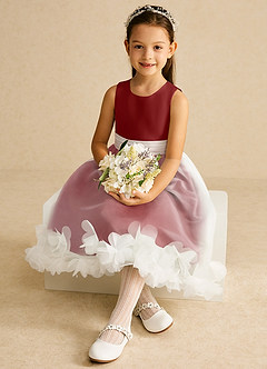 Azazie Stardust Flower Girl Dresses Rust A-Line Sleeveless Organza Dress image2