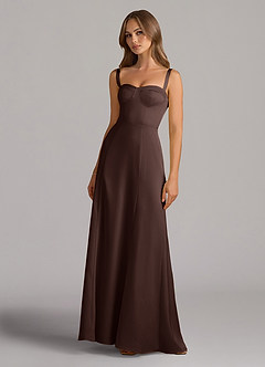 Azazie Amaris Final Sale Ganache A-Line Corset Stretch Satin Dress image2