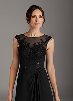 Azazie Endora Mother of the Bride Dresses Black A-Line Scoop Lace Chiffon Dress image2