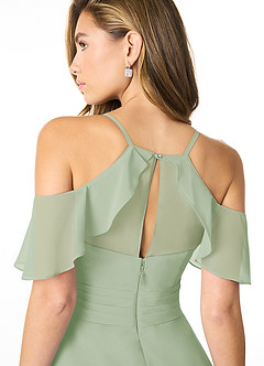 Azazie Dakota Bridesmaid Dresses Dusty Sage A-Line V-Neck Pleated Chiffon Dress image4