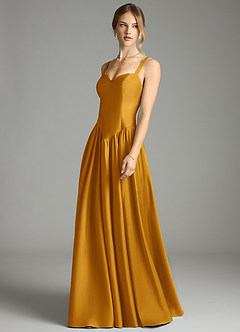 Azazie Evadina Suknie dla druhen Linia A Gorset Satyna elastyczna Do ziemi Sukienka image3