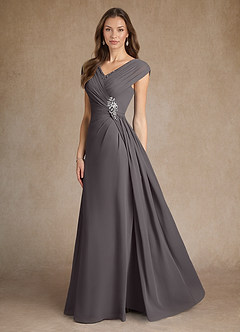 Azazie Bronson Mother of the Bride Dresses Steel Grey A-Line Pleated Chiffon Dress image2