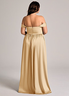 Azazie Calianna Bridesmaid Dresses Gold A-Line Off the Shoulder Stretch Satin Convertible Dress image7