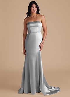 Azazie Aura Brautjungfernkleider Wandelbar Meerjungfrau-Linie Convertible Metallischer Satin Kleid Silber image1