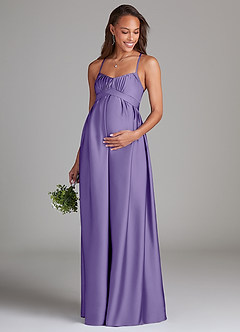 Azazie Llana Maternity Bridesmaid Dresses A-Line Stretch Satin Floor-Length Dress with Pockets image3