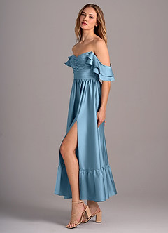 Azazie Anaya Bridesmaid Dresses Steel Blue A-Line Sweetheart Neckline Stretch Satin Convertible Dress image4