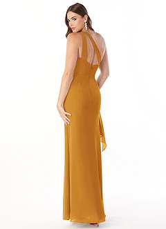 Azazie Maive Bridesmaid Dresses Butterscotch Sheath Pleated Ruffle Chiffon Dress image4