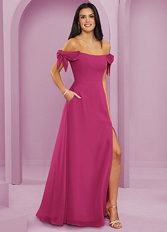 Barbie ♥ Azazie Bridesmaid Dresses Barbie Pink A-Line Off the Shoulder Chiffon Convertible Dress image4