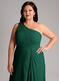 Azazie Brooke Bridesmaid Dresses Emerald A-Line One Shoulder Chiffon Dress image13
