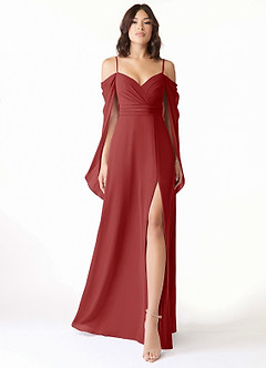 Azazie Cienna Jurken voor bruidsmeisjes Jurk van Chiffon met A-Lijn Off the Shoulder Roest image1