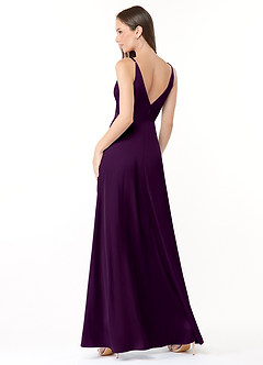 Azazie Dalilah Brautjungfernkleider A-Linie V-Hals Gefaltet Stretch-Satin Kleid Traube image2