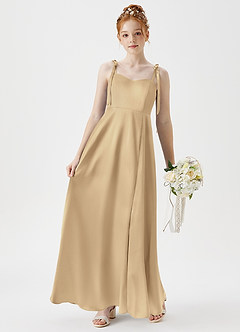 Azazie Rosey Junior A-Linie Herzausschnitt Metallischer Satin Kleid Champagner image3