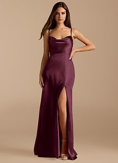 Azazie Erma Brautjungfernkleider A-Linie Seitliche Cut-Outs Metallischer Satin Kleid Cabernetrot image1