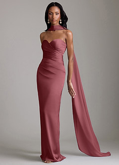 Azazie Sonora Vestidos de damas de honor Vestido de Rosa Del Desierto de Satén Elástico de Corte Recto con Sin tirantes image10