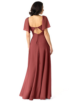 Azazie Chloe Robes à essayer chez vous Robe Trapèze en Mousseline de soie Décolleté en cœur Terracotta image2