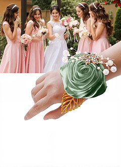 front 6PC Matching Color Bridesmaids Wrist Corsage with Pearl Bracelet