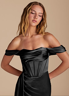 Azazie Amyra Brautjungfernkleider Wandelbar Meerjungfrau-Linie Herzausschnitt Metallischer Satin Kleid Schwarz image7