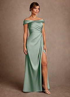 Azazie Bedford Mother of the Bride Dresses Agave Sheath Pleated Stretch Satin Dress image4