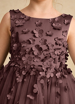 Azazie Lana Flower Girl Dresses Espresso A-Line Sleeveless Matte Satin Dress image6