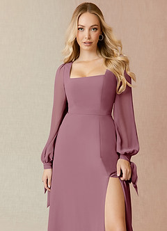 Azazie Leonia Bridesmaid Dresses Vintage Mauve A-Line Long Sleeve Chiffon Dress image5