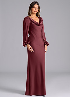 Azazie Rylina Brautjungfernkleider Meerjungfrau-Linie Langarm Stretch-Satin Kleid Merlot image3