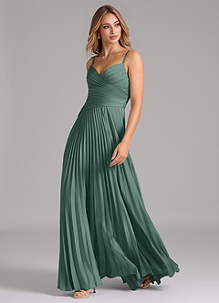 Azazie Vini Bridesmaid Dresses Eucalyptus A-Line Pleated Stretch Satin Dress image5