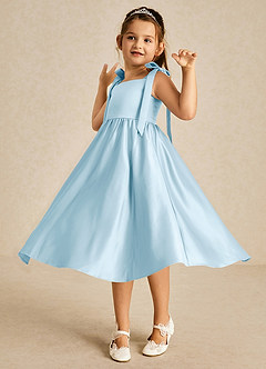 Azazie Chelsie Flower Girl Dresses Sky Blue A-Line Bow Matte Satin Dress image3