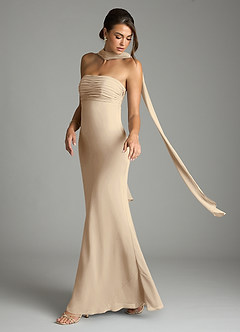 Azazie Saylor Vestidos de damas de honor Vestido de Champán de Gasa de Corte Sirena con Sin tirantes image8