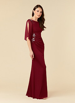Azazie Magdalene Mother of the Bride Dresses Burgundy Sheath Sequins Mesh Dress image2