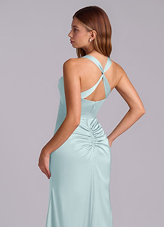 Azazie Amelie Robes de demoiselle d'honneur Robe Trapèze en Satin extensible Plissée Brume image2