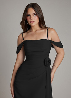 Azazie Ezria Bridesmaid Dresses Black A-Line Off the Shoulder Chiffon Dress image3