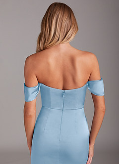 Azazie Saige Suknie dla druhen Syrena Zza ramienia Satyna elastyczna Długość kostki Sukienka image7