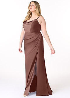 Azazie Marzia Brautjungfernkleider Etui Kutte Gefaltet Stretch-Satin Kleid Espresso image9