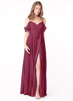 Azazie Lyney Bridesmaid Dresses Mulberry A-Line Off the Shoulder Chiffon Dress image1