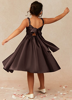 Azazie Cutie Pie Flower Girl Dresses Ganache A-Line Pleated Matte Satin Dress image2